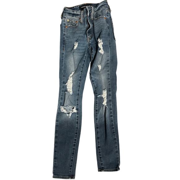EUC Junior's Aeropostale High Rise Jegging Distressed Jeans 000 Short - Picture 1 of 3